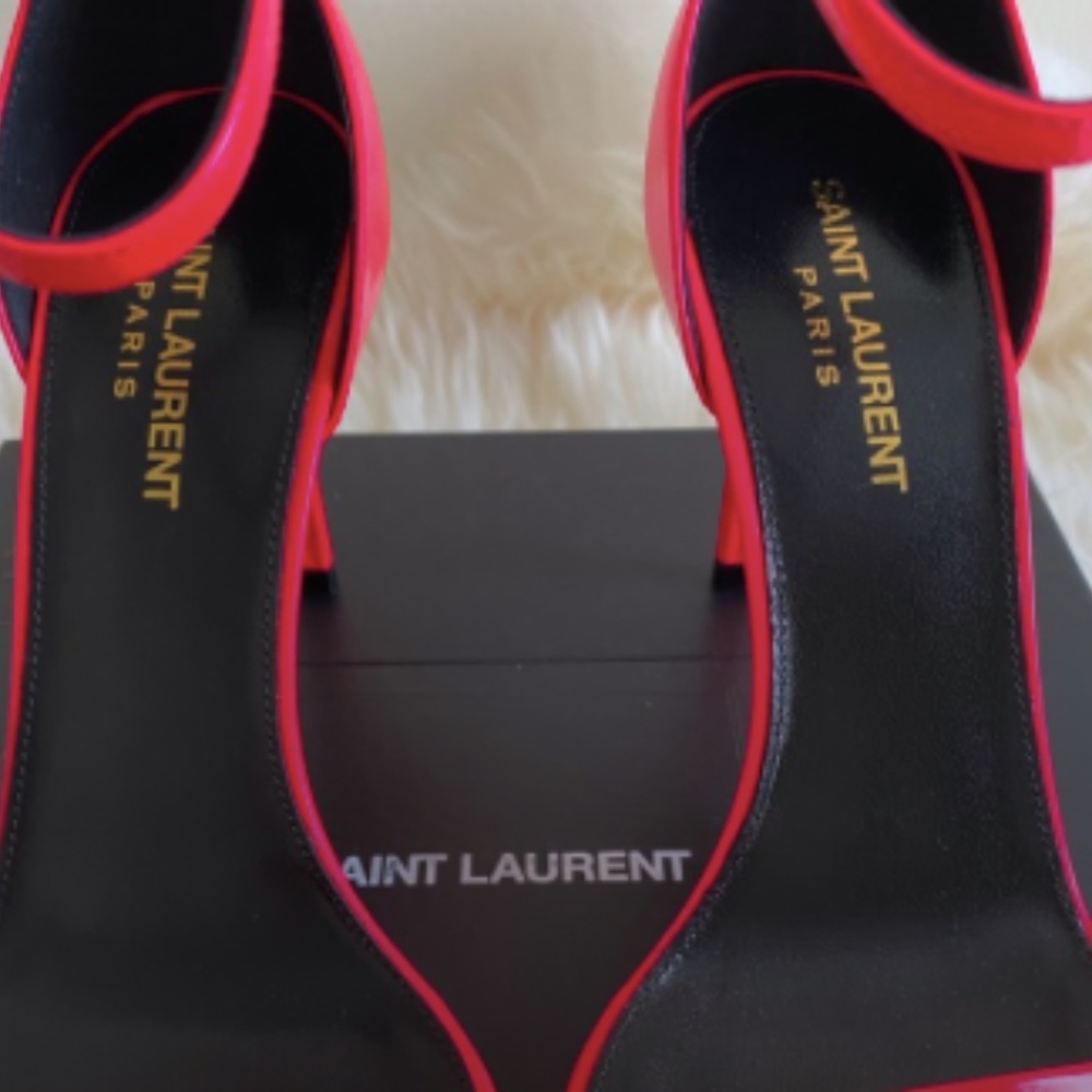 Saint Laurent Amber Neon Pink Strap Heels - Picture 4 of 5